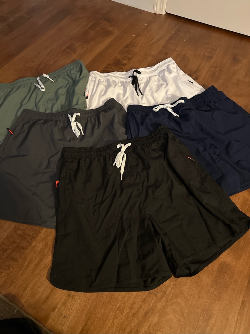 Men's Athletic Drawstring Shorts - Black, Navy, White, Gray, Green